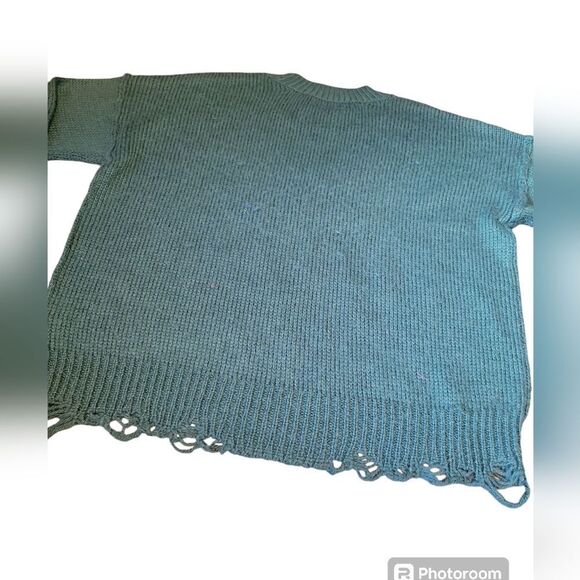 WILDFOX OVERSIZED SLOUCHY LIVING LEGEND DISTRESSED SWEATER WOODFALL GREEN WOOL S - Picture 9 of 13
